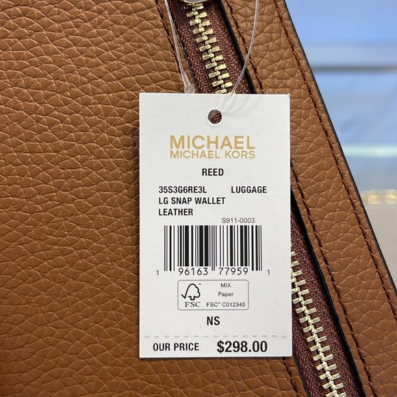 Michael Kors Reed Lg Bifold Pebbled Leather Snap Wallet Card Case 
Luggage 
NWT - Picture 8 of 16